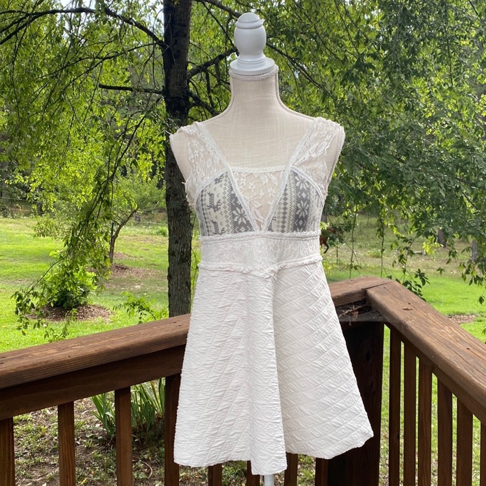 Mystery cream lace mini fit flare sleeveless dress